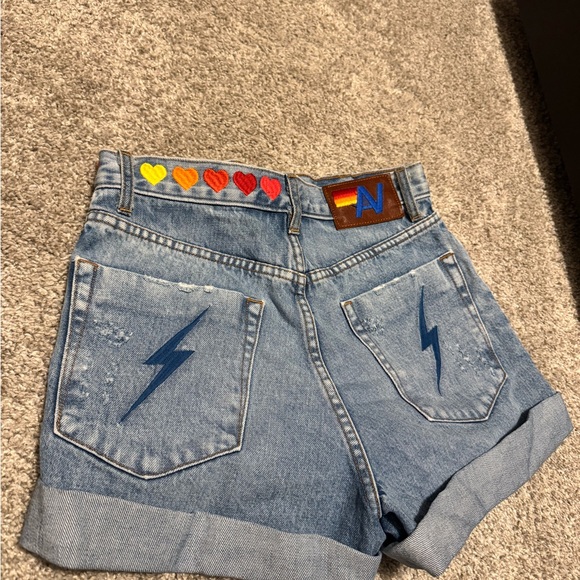 Aviator Nation Hi Rise Rocker Jean Shorts with Rainbow Accents - Picture 5 of 5